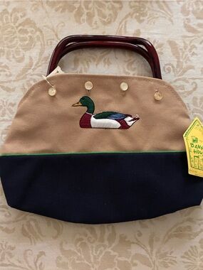 Banner House Bermuda Bag Mallard Duck Cotton Canvas Cover Lucite Handle Vintage